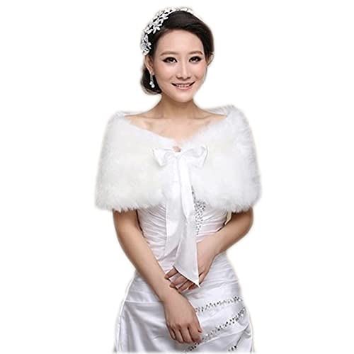 ITODA Brautstola Kunstfell Braut Stola Abendstola mit Schleife Abendkleid Winter Brautschal Weich Brautfell Bolero Hochzeit Brautkleid Party Fellschal Festlich Brautjacke Damen Mädchen Brautjungfer