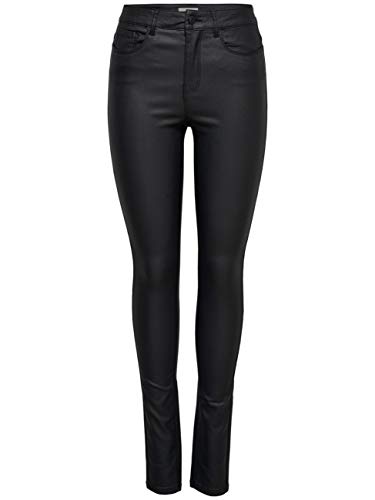 ONLY Damen Beschichtete Skinny Fit Jeans | PU Kunstleder Hose | Coated Mid Rise Stretchy Pants ONLANNE, Farben:Schwarz, Größe:XL / 32L, Z-Länge:L32