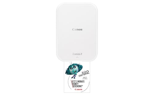 Canon Zoemini 2 Mini Fotodrucker – 3 Monate Disney+ gratis – mobil, tragbar, Hosentasche, Fotodruck 5x7,6 cm, kabellos für Smartphone + Tablet, Akku, App, Bluetooth, perlweiß [+ 10er Zink Druck-Set]