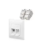 VCELINK 1x Keystone Netzwerkdose Unterputz CAT7/6A 2Fach, Lan Dose Doppelt Keystone RJ45 Modul, STP Vollgeschirmt, RJ45 Ethernet Datendose DSL Patchkabel Verlegekabel