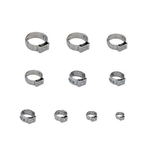 WEAXIO 100 Stück Schlauchschellen Set, 10 Größen 304 Edelstahl 6-30mm Crimp Rohr-Schlauchschelle für Schlauchverschraubung, Wasser rohr, Klempner und Automobil-Tubing