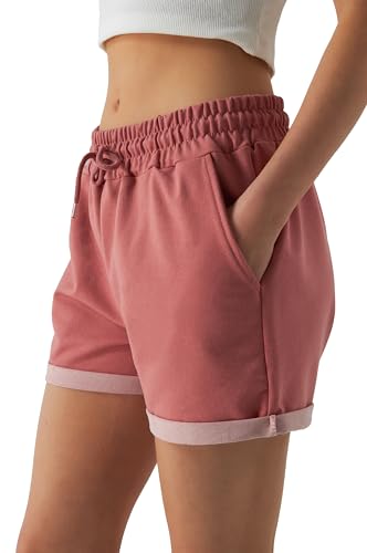 Smith & Solo Kurze Hose Damen - Shorts Sommer Hosen, Laufhose Kurz Sporthose, Trainingshose Sportshorts Women Laufshorts (Altrosa, M)