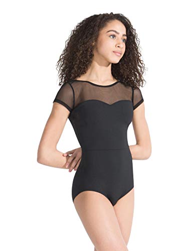 Capezio 126 Meryl Gymnastikanzug, kurzärmelig, Netzstoff Lycra, Schwarz, XL