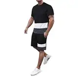 Herren Trainingsanzug Sommer Sportanzug 2-Teiliges Sport Set Kurzarm T-Shirts Kurze Hose Sets Freizeitanzug Männer Bequme Baggy Elastische Taille Shorts Tshirt Sportlich Jogginganzug (Black #4, L)