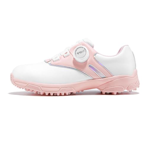 FJJLOVE Damen wasserdichte Golfschuhe Damen Outdoor Komfort Golf Turnschuhe Mädchen Spikeless Golfer Trainer,Rosa,36 EU