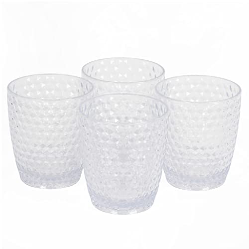 Cambridge CM07654EU7 Fete 4-teilige Trinkgläser, Becher, 340 ml, BPA-freie Plastikbecher mit klar Diamanteffekt für Speisen im Freien und Picknicks/Garten, für Kinder, Ferienhäuser, Camping, Partys