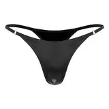 Jowowha Damen Wetlook String Tanga Low-Rise Mini Slip G-String Lack Leder Panties Frauen Höschen Sexy Dessous Unterwäsche Schwarz M