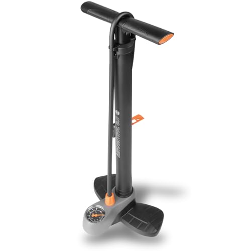 SKS GERMANY AIRCONTROL 8.0 Standpumpe (Luftpumpe für alle Ventilarten, verlängerter Schlauch, Präzisionsmanometer, angenehmer Griff, max. Druck: 8 bar/115 PSI), Schwarz
