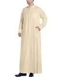 YAOHUOLE Kaftan Herren Lang Kaftan Herren Lange Thobe Herren Kaftan Langarm Herren Mens Thobe Khaki 2XL