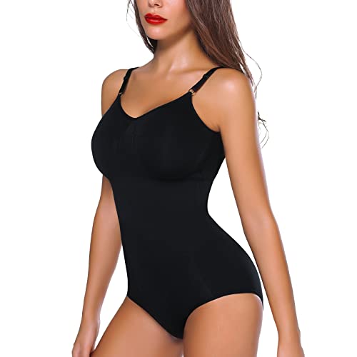 Joyshaper Damen Formende Body Shaper Bauchweg Shapewear Bodysuits Figurenformend Unterwäsche mit Verstellbarer Schultergurt Schwarz,XL
