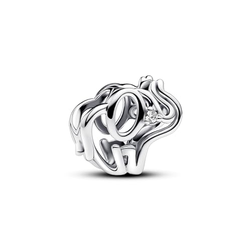 PANDORA Moments Offen gearbeitetes Elefanten Charm aus Sterling Silber mit Zirkonia, Kompatibel Moments Armbändern, 793345C01