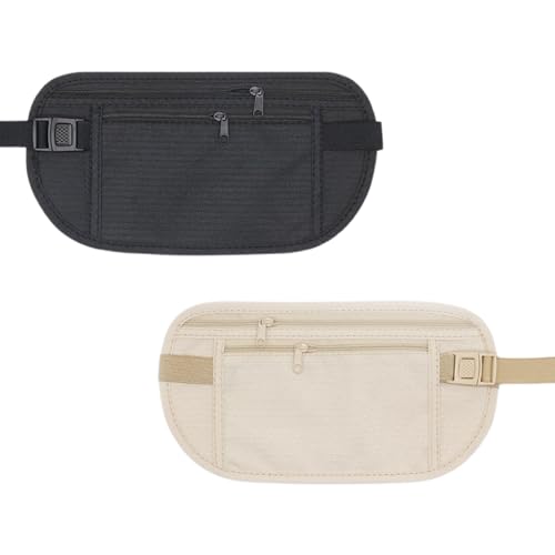 LBJFYHJN Pack 2 Verdeckten Geldgürteln,Bauchtasche Diebstahlsicher, Sport Gürteltasche, Verstellbarer Gürtel wasserdichte Reisetasche, Passend für Mobiltelefone, Pässe, Bargeld