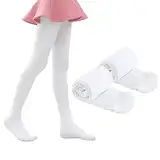 YUANJ Ballettstrumpfhose 2er Pack Weiße Strumpfhose Mädchen Strumpfhose Kinder Tanzstrumpfhose Mädchen für Ballett Gymnastik Tanz Sport (Weiß, 7-10 Jahre alt)