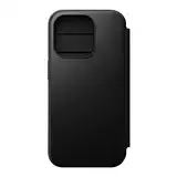 Nomad Moderne Lederhülle für iPhone 15 Pro Hülle Kompatibel mit MagSafe & Wireless Charging Leder Wallet Case 3 Kartenfächer 360° Schutzhülle Bumper - Schwarz