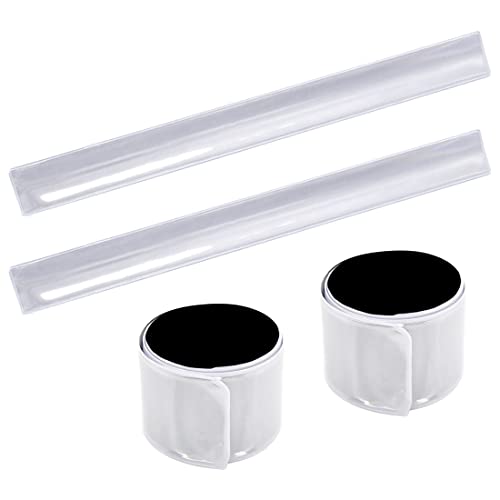 O-Kinee Reflektorband 4 pcs,Schnapparmband Reflektor,Reflektorbänder Schnapparmbänder reflektorband Klatscharmband Sicherheitsband für Jogger und Radfahrer(Weiß 4 pcs)
