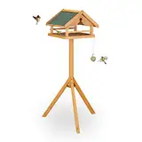 Relaxdays Vogelfutterhaus mit Ständer, groß, wetterfestes Dach, Garten, Holz Vogelhaus HBT 120 x 62 x 55 cm, Natur/grün