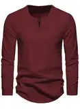 Meilicloth Langarmshirts Herren T Shirt V-Ausschnitt Langarm Shirt Herren Oberteile Baumwolle Longsleeve Freizeit Pullover Basic Sweatshirt Soft Herbst Winter Mode A Rot M