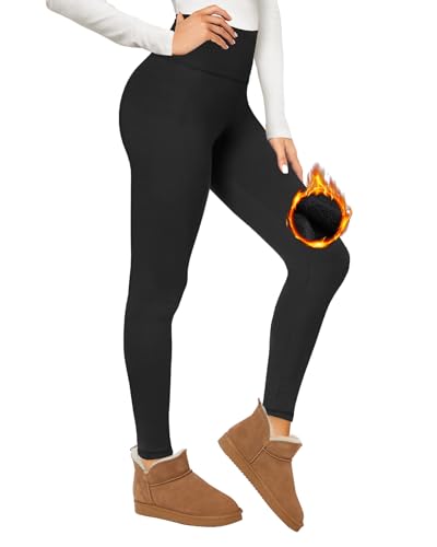 CAMPSNAIL Thermo Leggings Damen Gefütterte im Winter, High Waist Thermohose Dicke Warm Blickdicht für Sport Schwarz L-XL