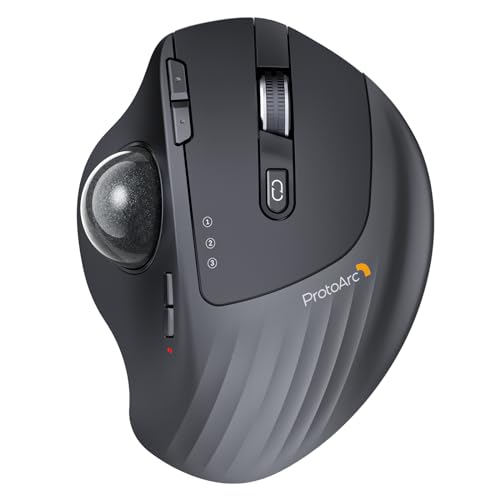 ProtoArc EM01 NL Trackball Maus, Verstellbarer Winkel Maus, 2.4G USB Kabellos & 2*Bluetooth, Daumensteuerung, 5 DPI Einstellbar, Wiederaufladbare Rollerball Mouse - Schwarz