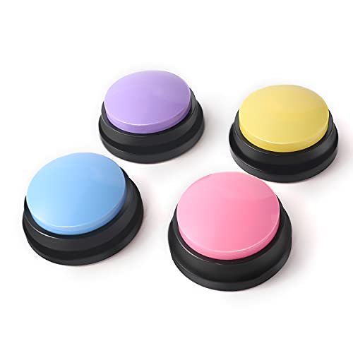 Buzzer mit Aufnahmefunktion, Buzzer mit Aufnahmefunktion, Intelligenzspielzeug für Hunde, Haustier Talking Training Antwort Buzzer, 30 Sekunden Aufnahme &Wiedergabe, 4 Stück