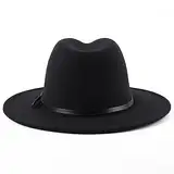 ericotry Klassischer Fedora-Hut mit Gürtelschnalle, breiter Krempe, Kirchenhut, Derby-Kappe, Jazz-Mütze, Trilby-Kappen für Männer und Frauen, Hochzeit, Party, Talent, Show