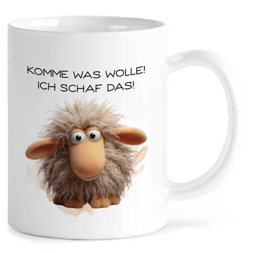 Melifestyle Kaffeetasse Tasse Becher Keramik Emaille Schaf Komme was Wolle ich schaf das schon Arbeitskollege Geschenk Freunde (Keramik)