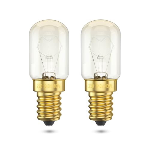 BrightWish Backofenlampe E14-42W (40, watts) - 300 Grad hitzebeständig - Dimmbar - Warmweiß - 2 Stück - Glühbirne für Backofen, salzlampe, Mikrowelle, Dunstabzugshaube