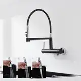 DETBOM Wasserhahn Küche Wandmontage mit 3/4 zoll Anschluss für Geschirrspüler/Waschmaschine, Edelstahl Wandarmatur Küche mit 3 Strahlarten, Küchenamatur mit Flexibler Auslauf (Gesamthöhe 385mm)