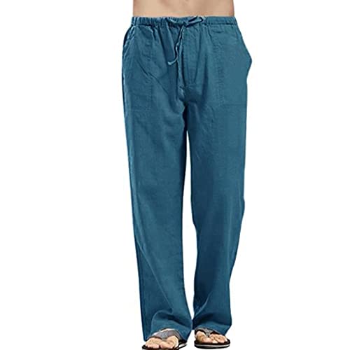 Generisch Herren Baumwollhose Männer Leinenhose Lang Strandhose Taschen Tunnelzug Sommerhose Leichte Leinenhose Freizeithose Herren Jeans Stretch Leichte Sommerhose Herren GrößE 64