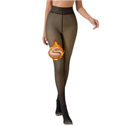 Strumpfhosen Damen Winter, Thermo Strumpfhose, Thermo Leggings Damen Gefütterte, Schwarz Falsch Transparent Hoch Taillierte Thermostrumpfhose