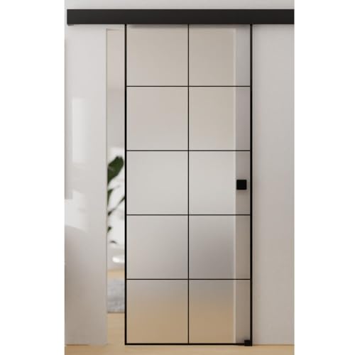 HORI Loft Glasschiebetür aus ESG-Sicherheitsglas: Modernes Design Glastür Schiebetür als Raumteiler oder Raumtrenner. Schiebetür aus Milchglas Hochwertige Tür ohne Bohrungen 2183 x 810 mm I ohne