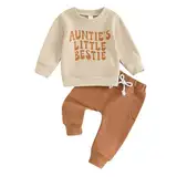 Kleinkind Baby Junge Mädchen Outfits Aunties Little Bestie Lustige Buchstaben Sweatshirt Pullover Langarm Tops Jogger Hosen Zweiteiliges Babykleidungsset (Khaki, 0-6 Months)