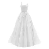 Brautkleider Damen V Ausschnitt a Linie Ballkleid Brautjungfernkleider Rockabilly Chiffon Abendkleider Abschlussball Kleider Brautkleid Festlich Lang Cocktailkleid Brautjungfernkleid Tüll Kleid,Weiß