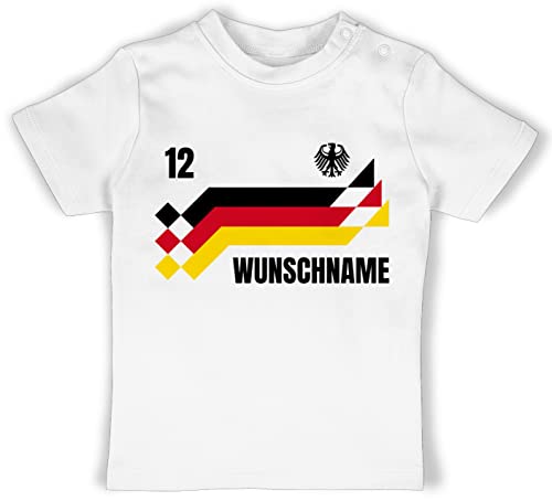 Baby T-Shirt Mädchen Jungen - 2024 Fussball EM Fanartikel - Deutschland Trikot mit Name und Nummer Germany - 12/18 Monate - Weiß - Baby-shirt t shirt kinder tshirt für fußball