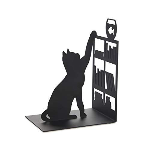 balvi Buchstütze Fishing Cat Schwarz Farbe bookend mit dekorativer Figur Katze und Aquarium Bibliothe