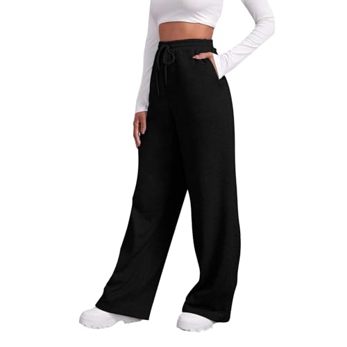 Jogginghose Baggy,Jogginghose mit weitem Bein für Damen, elastisch, hohe Taille, Kordelzug, lockere Hose mit Taschen
