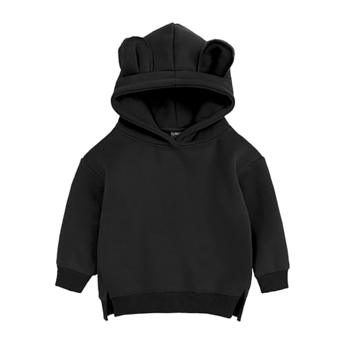 inlzdz Baby Hoodies Kleinkind Sweatshirts mit Kapuze Cartoon 3D Ohr Kapuzenpullover Baumwolle Fleece Sweatjacke Pullover Kinder Outwear Schwarz 74-80