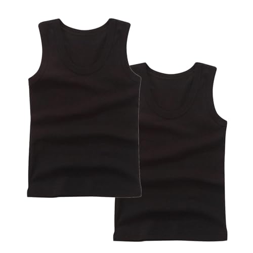 XINYUNZU 2er Pack Unterhemd Kinder Baumwolle Ärmellose Shirt Tank Top Rundhals Tanktop Casual Unterhemden Einfarbig Sommer Tops für Mädchen und Jungen Schwarz 13 Jahre