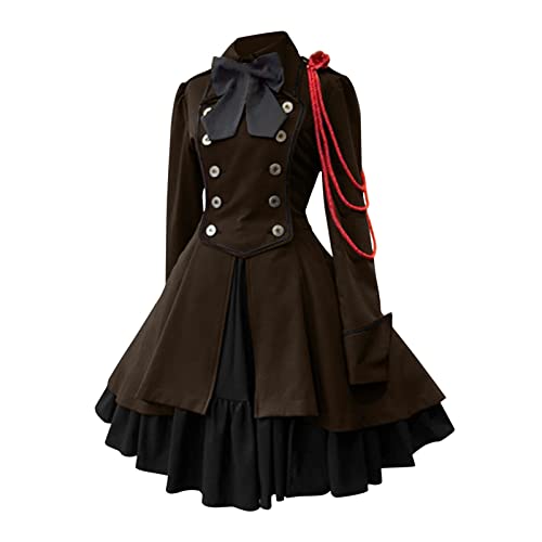 Gothic Kleidung Damen Elegant Rockabilly Kleid - Halloween Kostüm Große Größen Swing A-Linie Partykleider Vintage Steampunk Kostüm Hohe Taille Cocktailkleid Festliches Petticoat Faltenrock