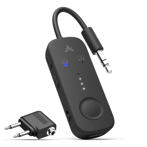 Avantree Relay - Premium Bluetooth 5.3 Adapter für Flugzeuge, unterstützt 2 AirPods oder Kopfhörer mit aptX Low Latency, 3,5mm AUX Wireless Audio Transmitter für Flug Reise, TV, Fitnessstudio, Tablets