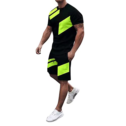 Generisch Schnell trocknende 3D-Kurzarm-Anzugshorts für Herren Strand Tropical Body Sportshorts Sportanzug Set Tracksuit Sweatjacke Sporthose Fitness Sportanzug mit Reißverschluss Herren (AG, L)