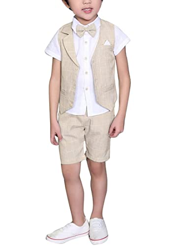 LOLANTA 4 STK Kleinkind Junge Sommerhochzeit Kinderanzug, Festliche Anzüge Westen Set für Kinder, Sommerlicher Jungen Anzug, Beige, 152-158 (Tag 160)