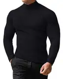 LAOARA Herren Rollkragenshirt Langarmshirt T Shirt Stehkragen Longsleeve Thermo Baumwolle Langarm Slim Fit Pullover Schwarz XL