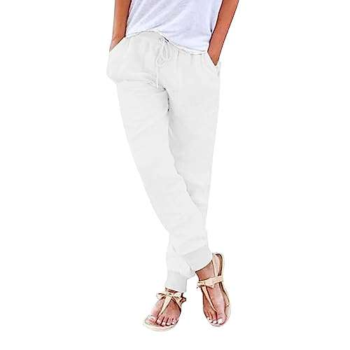 unilarinna Damen Hose Leinenhose Baumwolle Leinen Stoffhose Freizeithose Sommerhose Pumphose Yogahose Casual Einfarbig Hippie High Waist Hose Stretch mit Taschen Kleidung Sommer Hosen