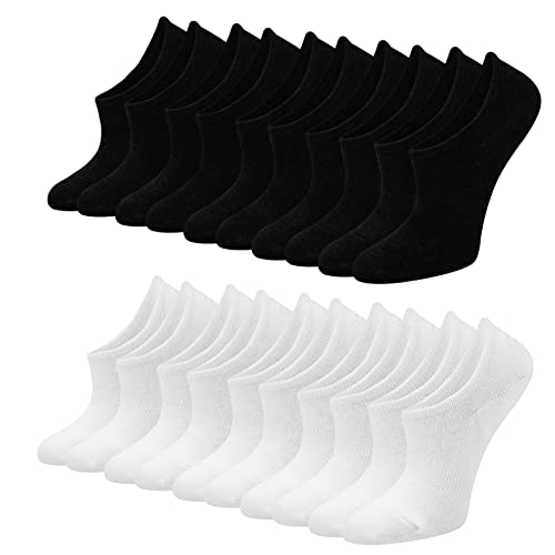 Blu Ninfee Sneaker Socken Damen Füsslinge Herren 10 Paar, Unisex Füßlinge mit Rutschfest Silikon, Unsichtbare Sneakersocken, Atmungsaktive No Show Socken Kurzsocken Schwarz Weiß 35-38