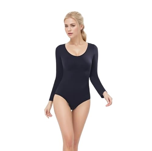 OUBOSI Nahtloser Langärmliger Tanga-Bodysuit Mit Hohem Kompressions-Body-Shaper Und Bauchkontrolle, Rundem Halsausschnitt Und Tops,schwarz,M