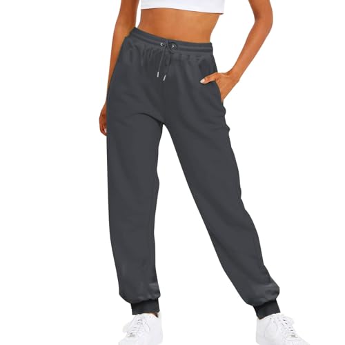 High Waist Hose Mit Kordelzug Trainingshose Lang Damen Sporthose Hosen Gerade Beinhose Baggy Taschen Elegant Outdoorhose Bequem Lässig Damenhose Sportlich Winter Trekkinghose (Dark Gray, S)