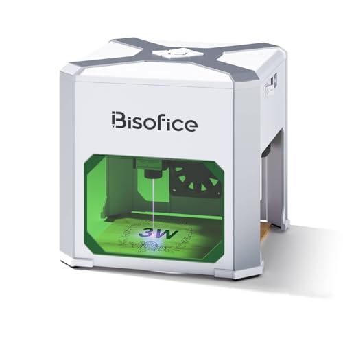 Bisofice K6 Laser Graviermaschine 3W, DIY Mini Lasergravur Maschine 80x80mm Lasergravierer mit 0.05mm Graviergenauigkeit, BT Verbindung, für Holzspäne, Papier, Leder, Stoff