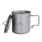 iBasingo 420ml Camping Becher Outdoor Tasse Titan Trinkbecher Mug mit Deckel & Klappgriff Ultraleichter Tee Kaffee Wasserbecher Picknick Kochgeschirr Ti3025D