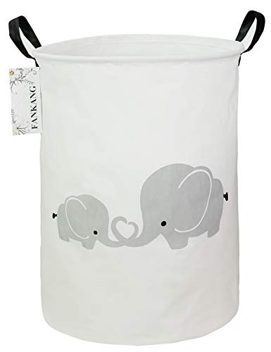 FANKANG Wäschekorb für Kinderzimmer Leinen faltbar groß Aufbewahrungskörbe für Kinderspielzeug Kinderzimmer Zuhause Geschenkkorb (Gray Love Elephant)